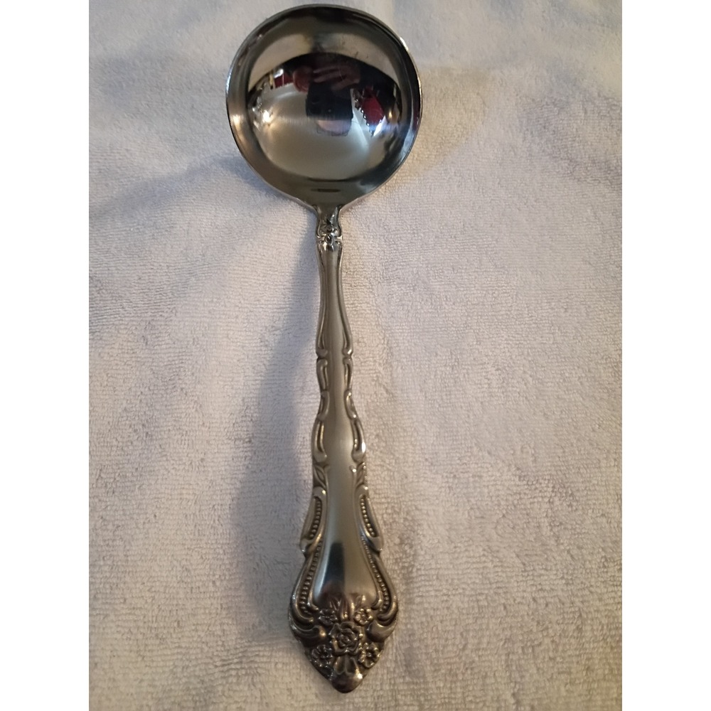 Orleans Silver Stainless Japan Gravy Ladle Floral Rose Pattern Serving Spoon